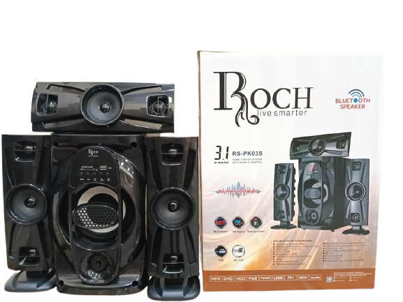 Roch 3.1ch Home Theater Multimedia Speaker System – Powerful Sound, High-quality multimedia speaker system for movies, music, and games, Sleek, modern design fits any home entertainment setup.
