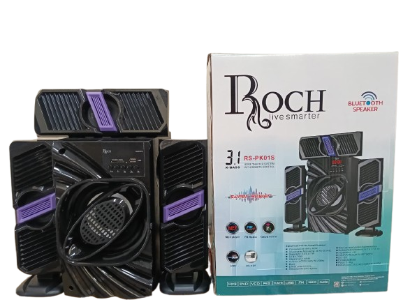 Roch 3.1ch Home Theater Multimedia Speaker System RS-PK01S – Powerful & Immersive Sound, High-performance multimedia speakers for movies, music, and gaming, Sleek modern design complements.