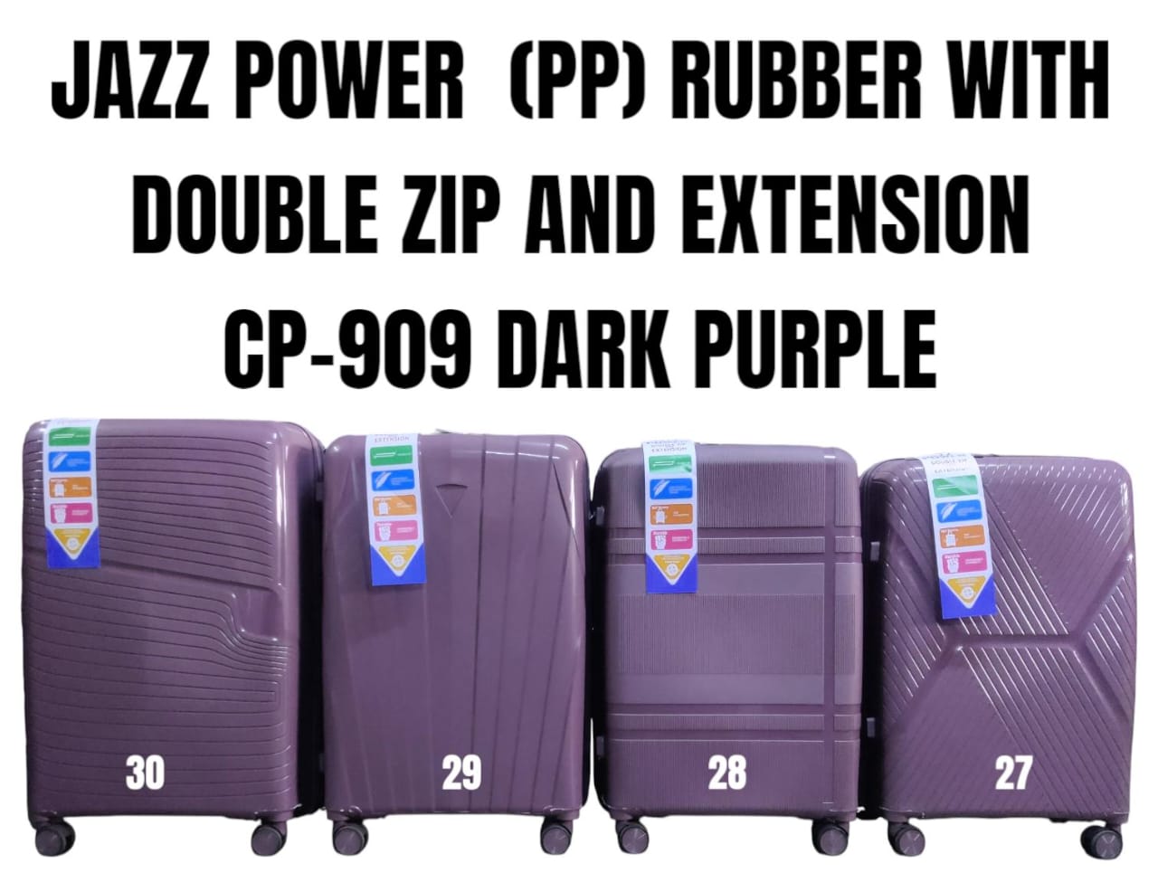 TRAVEL SUITCASES. Jazz Power 3-in-1 PP Rubber Suitcase with Double Anti-Theft Zipper & Extension – Durable Travel Luggage
