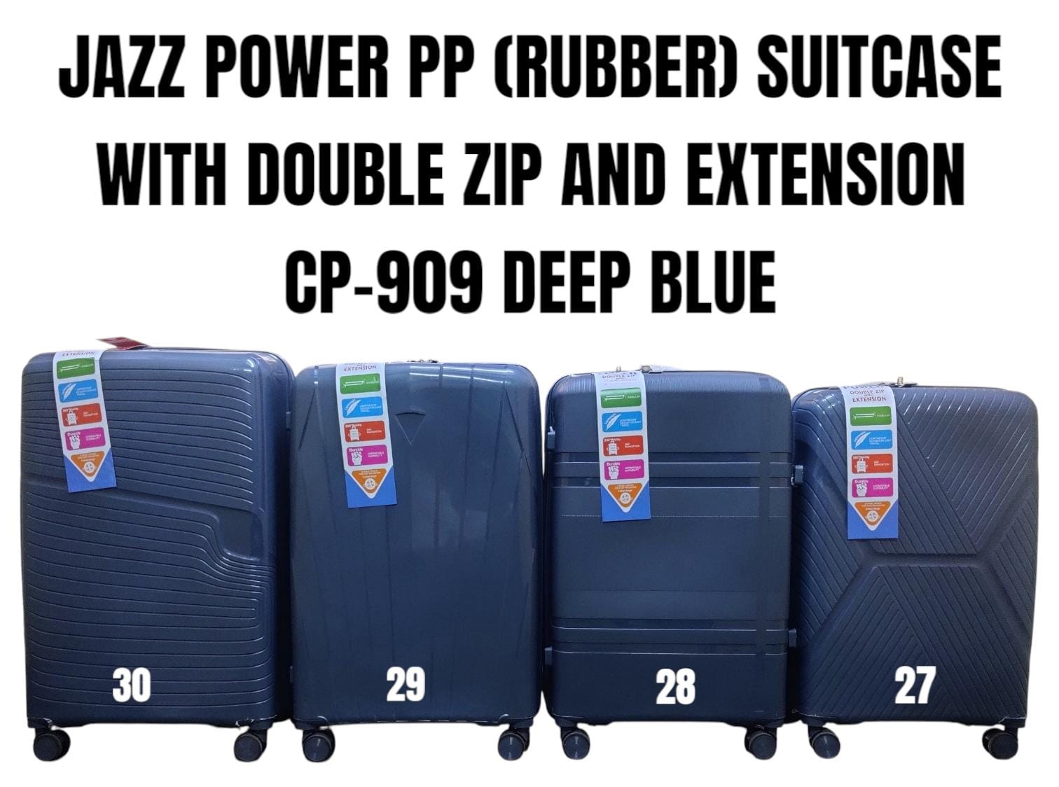 TRAVEL SUITCASES. Jazz Power 3-in-1 PP Rubber Suitcase with Double Anti-Theft Zipper & Extension – Durable Travel Luggage