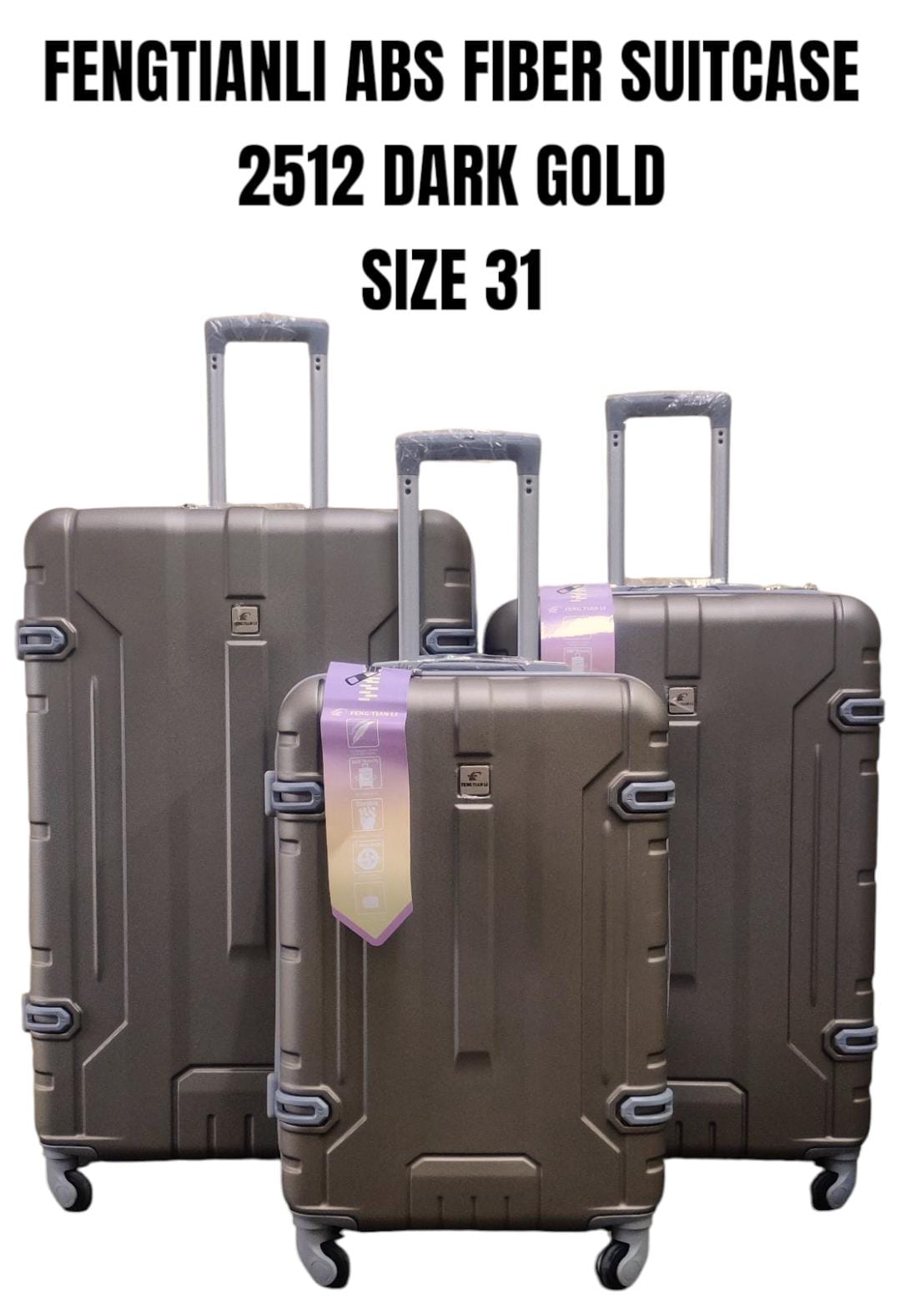 Fengtianli 3-in-1 ABS Fiber Suitcase Set – Size 31”, Smooth-rolling wheels and telescopic handles for effortless mobility, Secure lock system keeps belongings safe during travel, Sleek, modern.