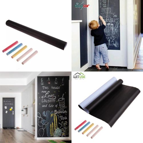 Self Adhesive Black Board Sticker - Comes with 5 pcs Chalk Blackboard Sticker with Self-Adhesive 60x200cm
