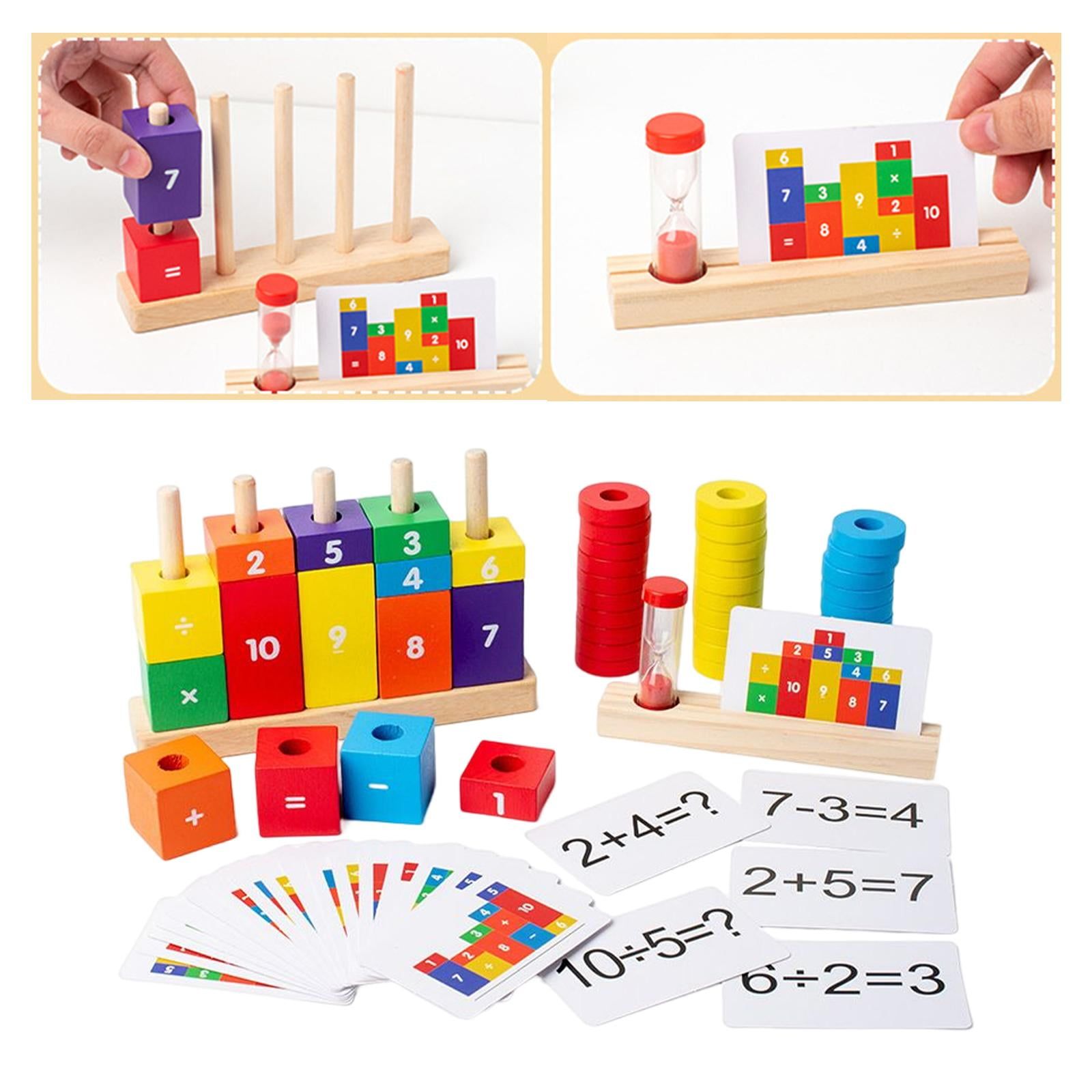 Wooden Arithmetic Column Stacking Blocks – Kids Math Learning Toy, Helps kids practice counting, addition, subtraction, and number recognition, Bright, colorful blocks.