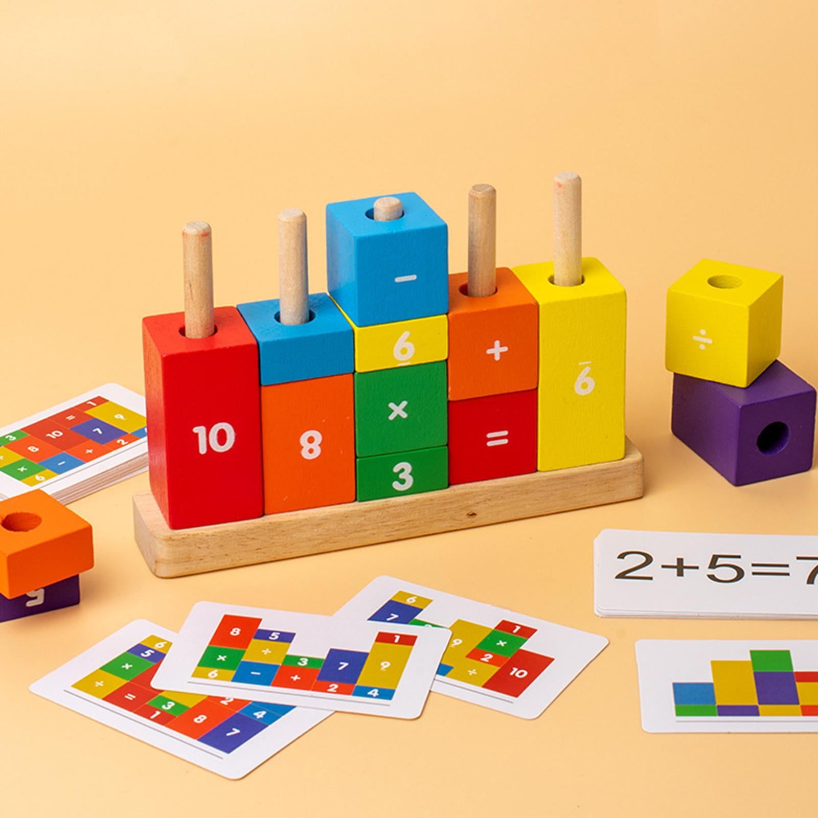 Wooden Arithmetic Column Stacking Blocks – Kids Math Learning Toy, Helps kids practice counting, addition, subtraction, and number recognition, Bright, colorful blocks.