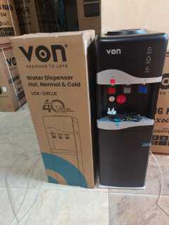 VON HOTPOINT 3 TAP WATER DISPENSER: HOT,COLD, NORMAL - With Child Lock On Hot Faucet, Storage Cabinet, Indicator lights, Heating power 500w, Cooling power 70w, 220-240V voltage.