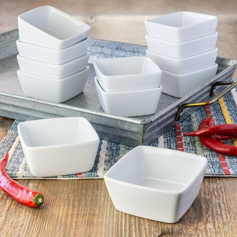6 PCS SET OF 4 INCH SQUARE CERAMIC BOWLS - Microwave Safe, refrigerator safe and dishwasher safe.
