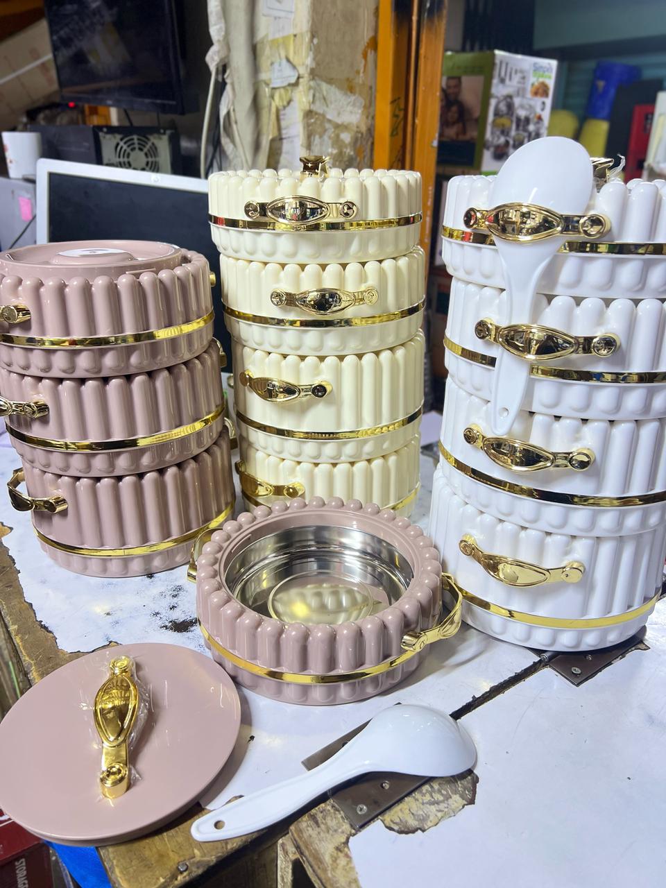 4 PCS PIONEER INSULATED HOTPOTS SET -  Elegant and stylish 4-piece Food Warmer Server Hot Pot. They are insulated with tough, odorless, hygienic, durable, and virtually unbreakable plastic.