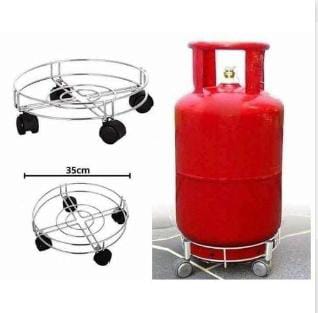 BIG SIZE MOVEABLE GAS CYLINDER TROLLEY - table on the floor only moves when pushed,Has 3,stable wheels,It's other multiple purpose can be used as potted flowers stand etc