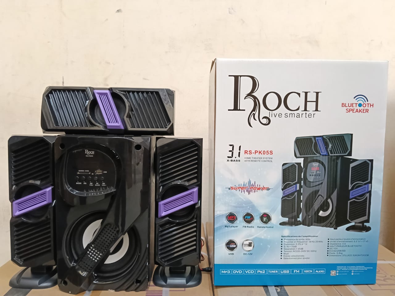Roch 3.1CH Home Theatre Multimedia Speaker System RS-PK05S – Immersive Sound Experience, Supports Bluetooth, USB, AUX, and TF card playback, High-Quality Bass & Treble.