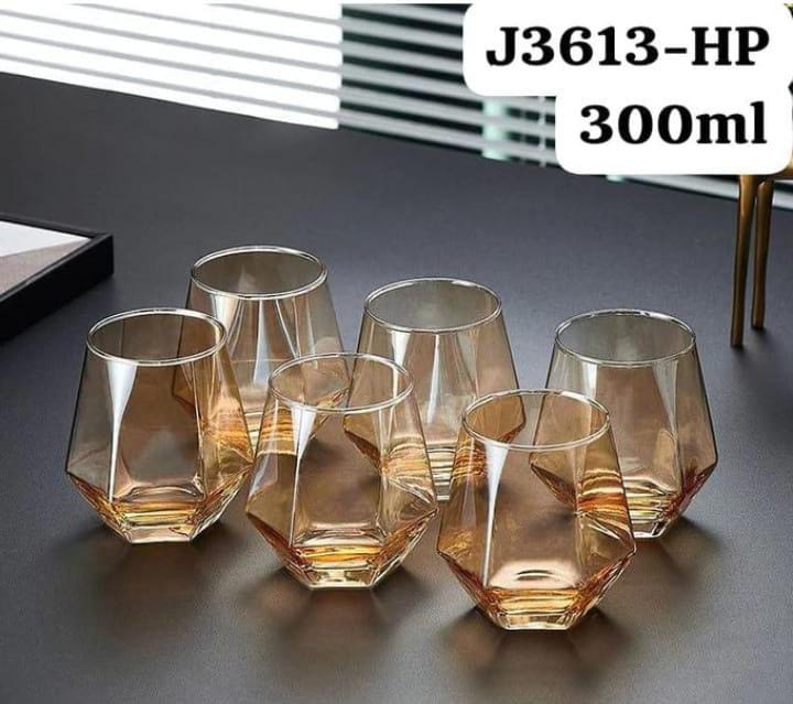 Set of 6 Whiskey 300ml Glasses – Modern Drinking Glasses for Water, Juice & Beverages, Stylish and elegant, adds sophistication to any table setting.
