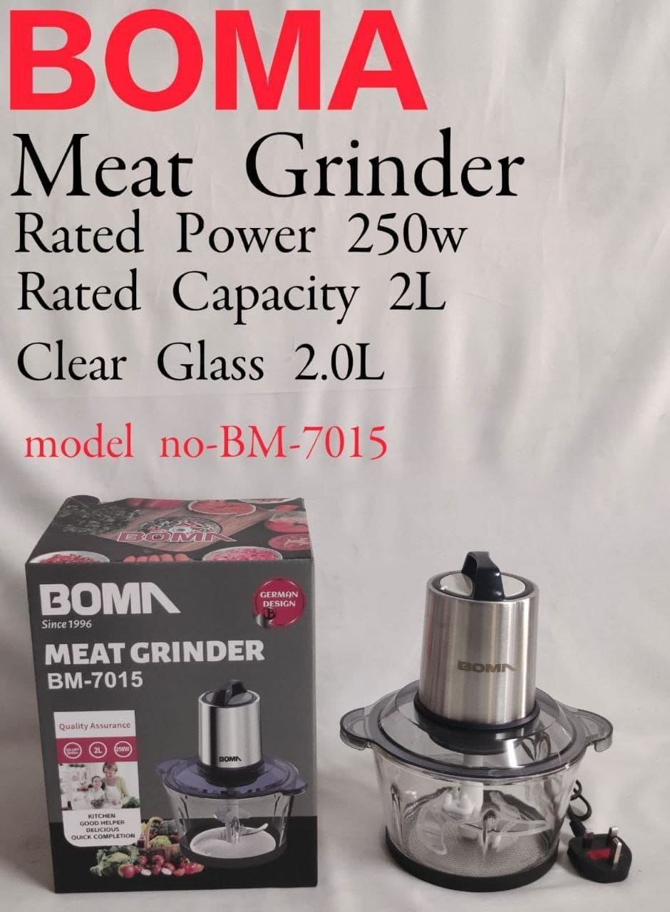 BOMA Food Chopper & Meat Grinder BM-7015 – 2L Glass Bowl, Efficiently chops, minces, and grinds meat, vegetables, and nuts, High-Quality Blades: Stainless steel blades for precision cutting.