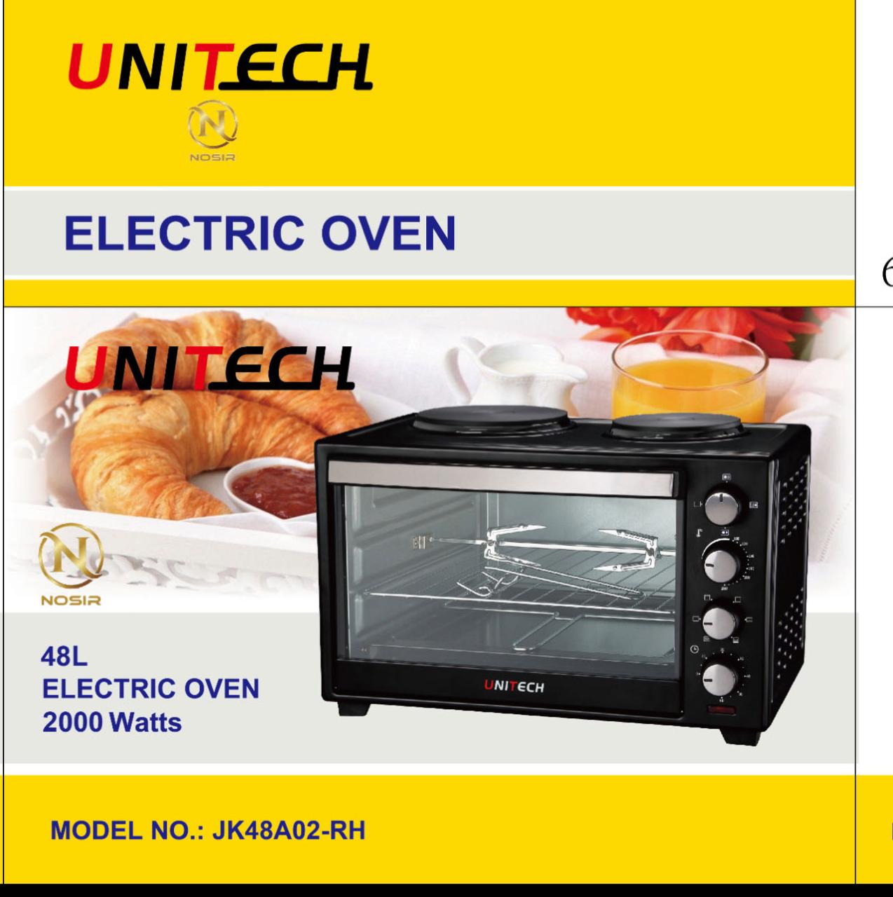 48 LITRES UNITECH ELECTRIC OVEN WITH DOUBLE PLATE COOKER - Fan-assisted,Guarantees even heat distribution, every time, Delivering exceptional cooking results whilst saving energy.