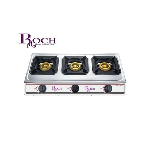 RASHNIK 3 BURNER STAINLESS STEEL GAS STOVE COOKER - 3 burners with auto ignition, Table top for easy cleaning, Low gas consumption for energy savings, Ergonomic knobs for easy operation .