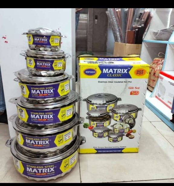 6 PCS MATRIX STAINLESS STEEL INSULATED HOTPOT SET - This double wall strong and sturdy Hot Pot is made of stainless steel and insulated with top quality material to keep your foods hot .