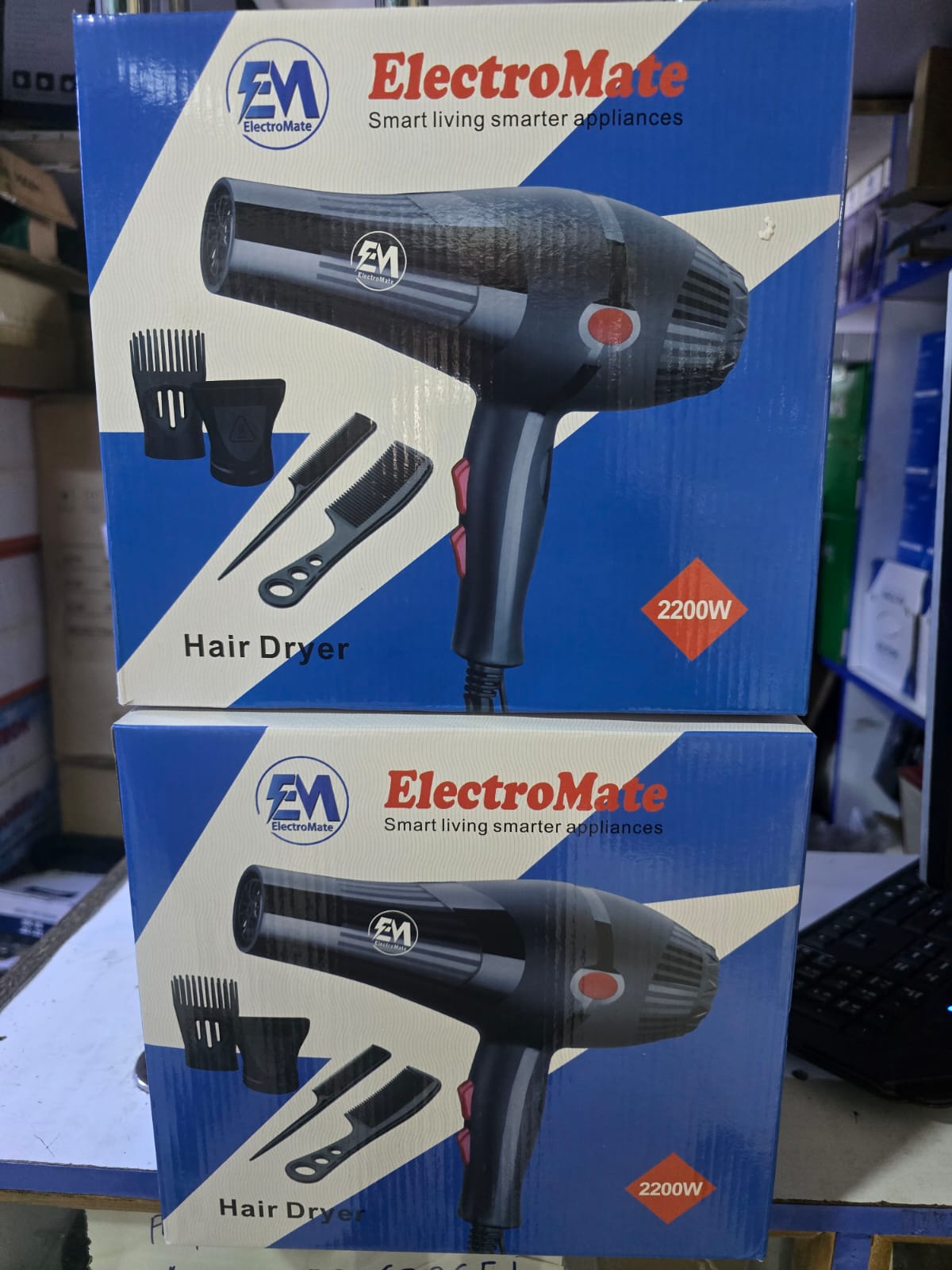 EM 2200W ELECTROMATE HAIR DRYER - Designed for efficiency and versatility, this powerful blow dryer offers customizable settings and professional-grade attachments for flawless styling.