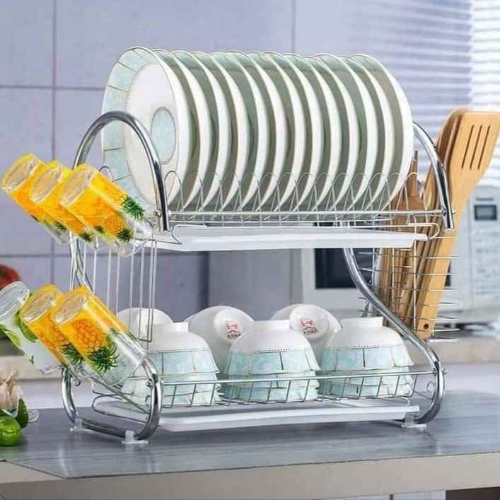 2 LAYER STAINLESS STEEL DISH RACK - Rust-Proof and Easy to Clean,The dish rack's fingerprint-proof finish keeps the rust-proof Stainless Steel body shiny, The utensil holder and dish drainer are both.