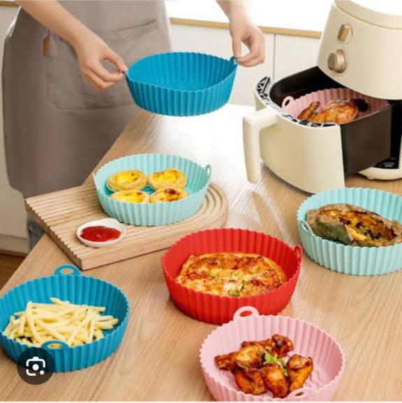 5 PCS OF REUSABLE SILICONE AIR FRYER LINER BASKET TRAY - Safe, non-toxic, non-stick, and high temperature resistant, It can be used for microwave baking, grill frying, steamer liners.