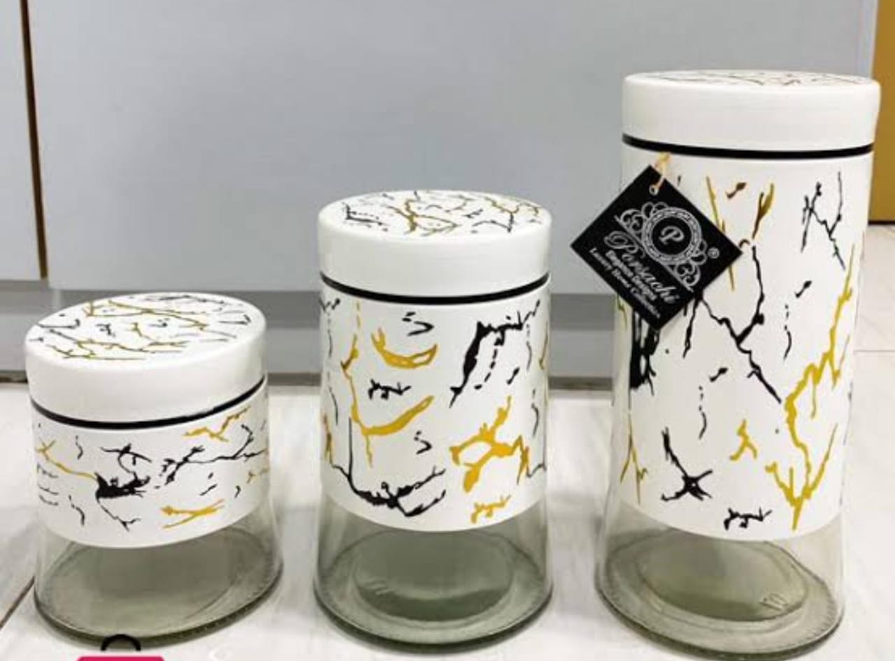 3 PCS GLASS STORAGE JARS - Made from thick, durable glass designed to withstand everyday use, including heat for canning.