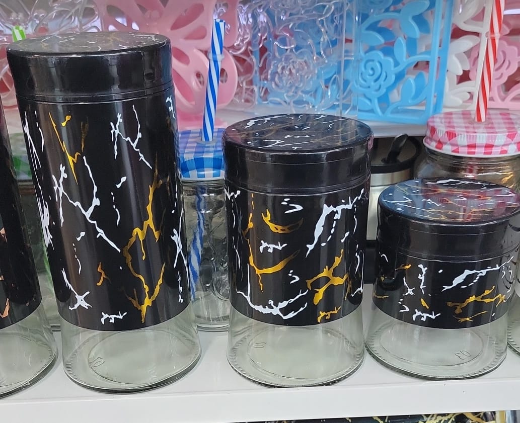 3 PCS GLASS STORAGE JARS - Made from thick, durable glass designed to withstand everyday use, including heat for canning.