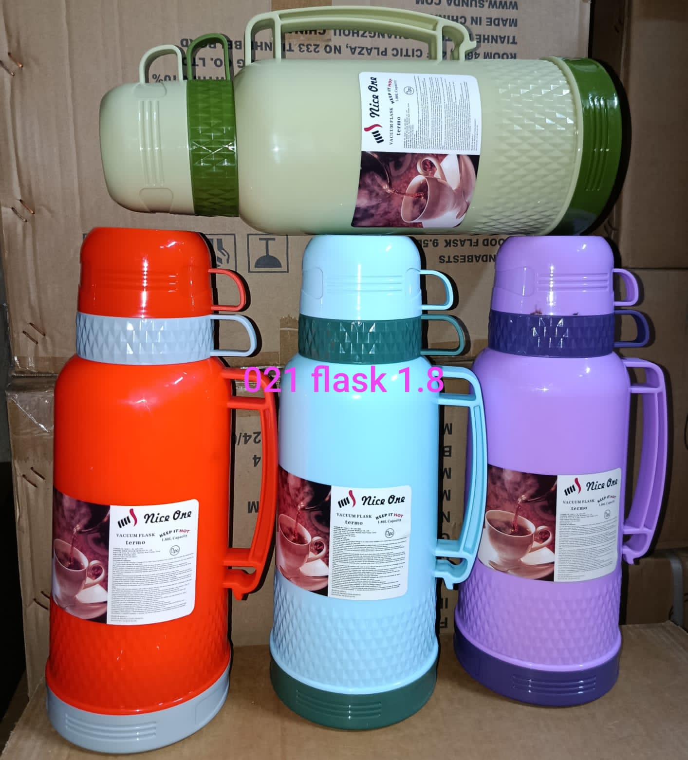 1.8 LITRES NICE ONE THERMOS FLASK -  Plastic Body Glass Refill Thermos Flask.