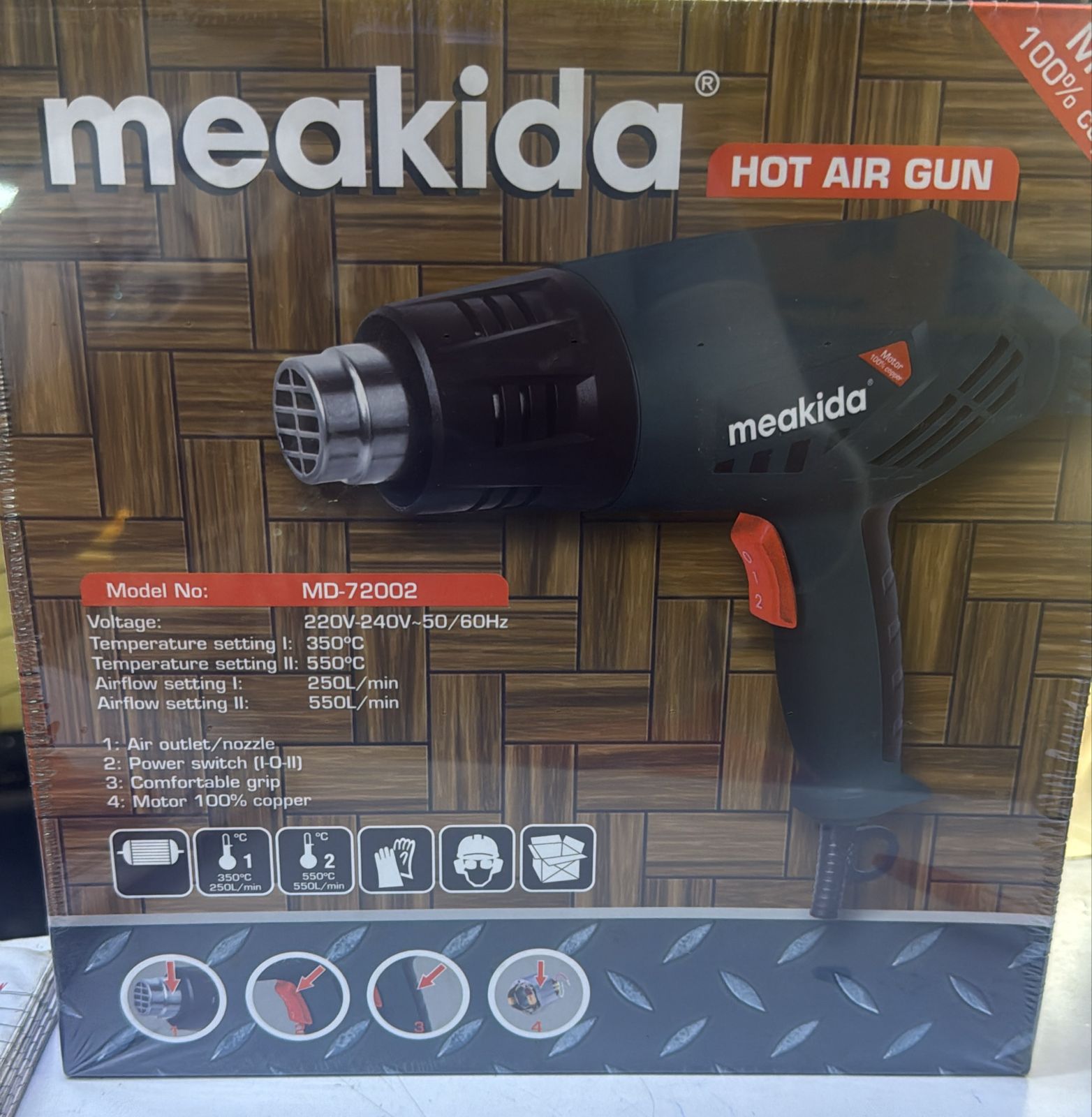 MEAKIDA HOT AIR GUN - Applicable in residential, commercial, and industrial sectors, this hot air gun can perform various tasks including paint-stripping projects.
