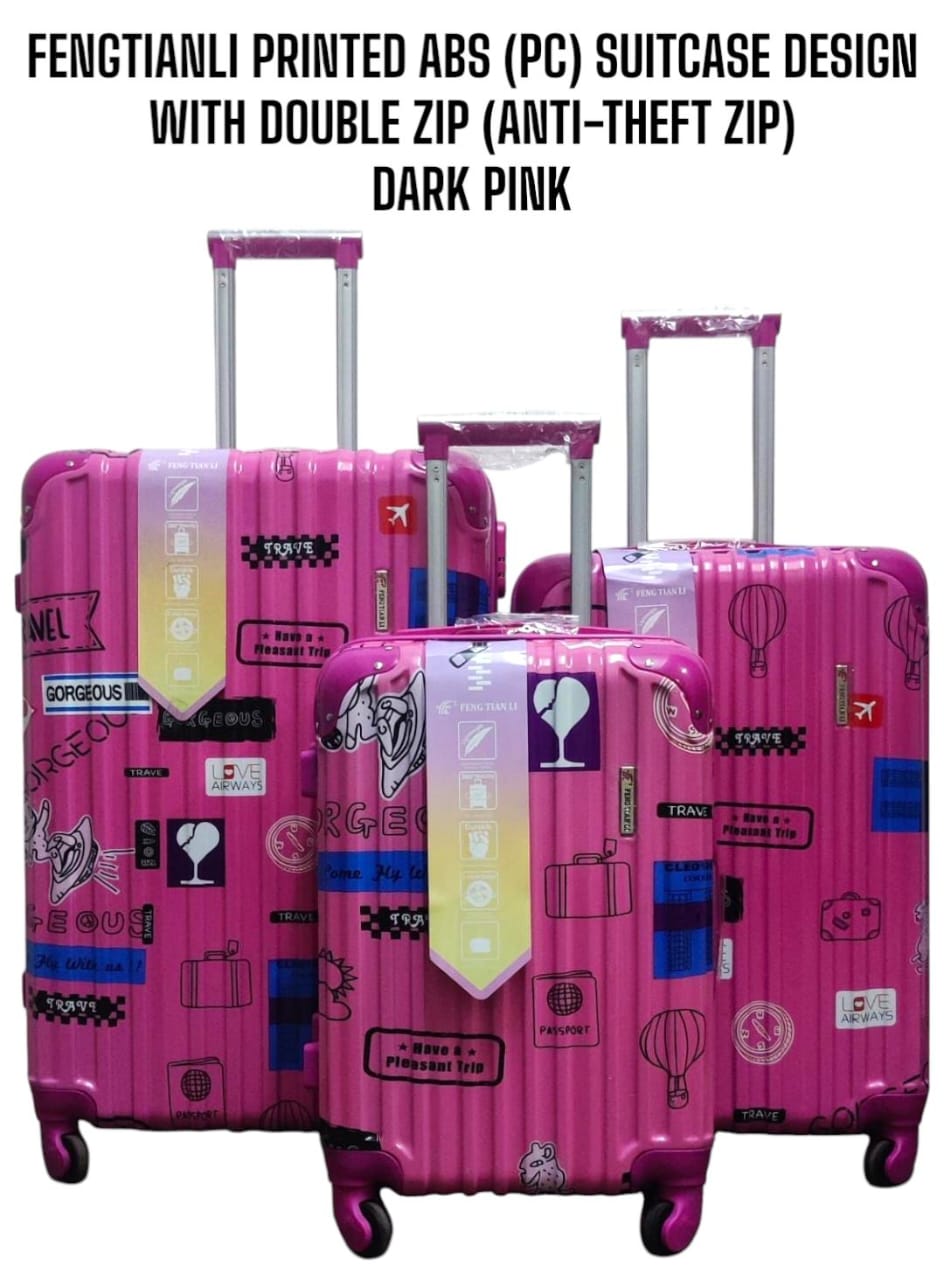 3 IN 1 FENGTIANLI PRINTED ABS(PC) SUITCASE WITH  ANTI THEFT ZIPPER (SIZE 27) - Enchanting patterns making them a true fashion statement, secure combination lock, ample storage,  impact-resistant shell