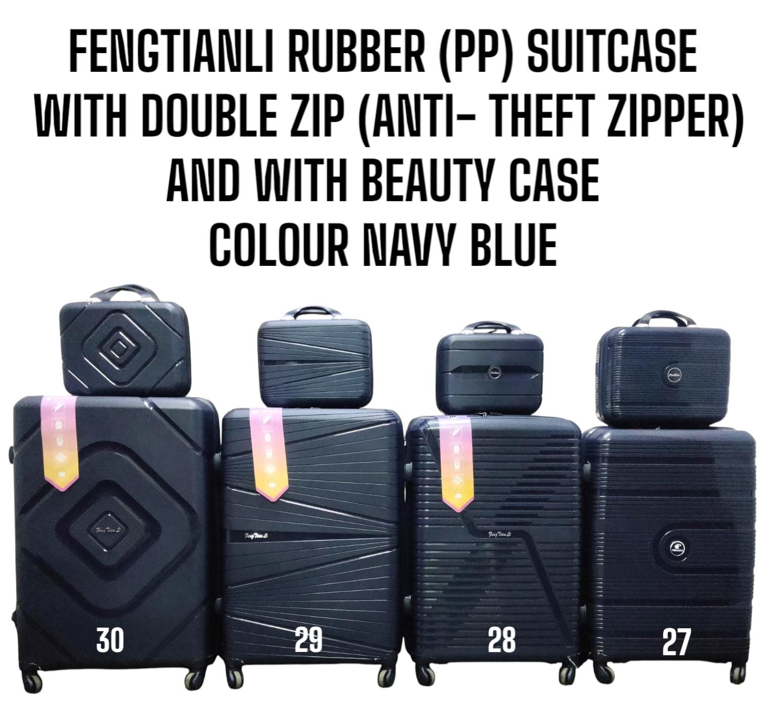 4 IN 1 FENGTIANLI RUBBER SUITCASE WITH DOUBLE ZIP AND WITH BEAUTY CASE (SIZE 27) - Comes with a set 360-degree wheels for convenient movement,Large and spacious enough for your belongings.