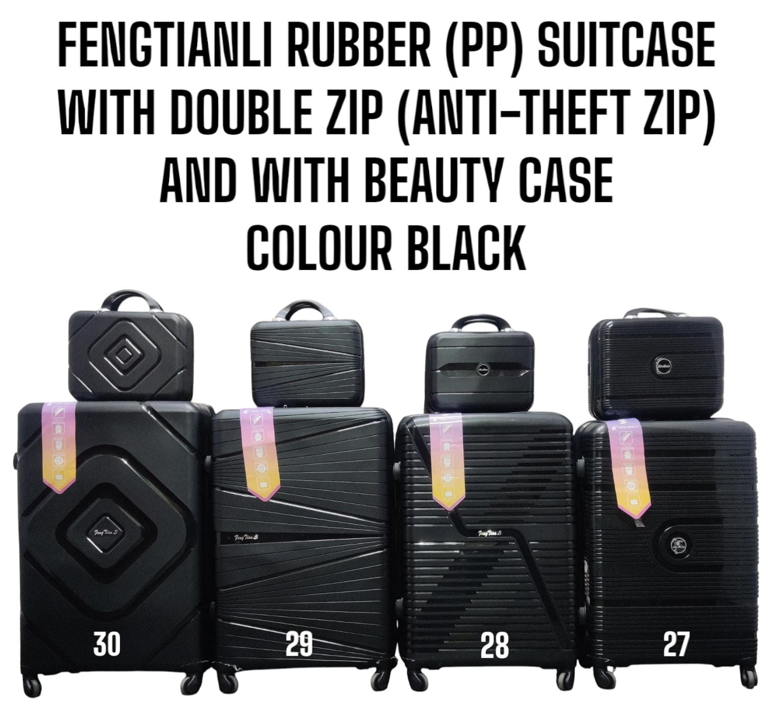 4 IN 1 FENGTIANLI RUBBER SUITCASE WITH DOUBLE ZIP AND WITH BEAUTY CASE (SIZE 27) - Comes with a set 360-degree wheels for convenient movement,Large and spacious enough for your belongings.