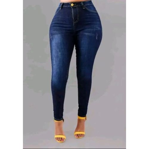LADIES FASHION DENIM JEANS TROUSERS (NAVY BLUE) - Slim pencil cut design for a sleek and flattering fit, One-cut minimalistic style for a clean, modern look.