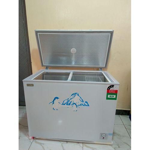 ECOMAX 219 L LARGE CAPACITY CHEST FREEZER - With direct cool technology, the product remains fresh and frozen even at times of power cuts for as long as 12 hours. Anodized stucco aluminium material.