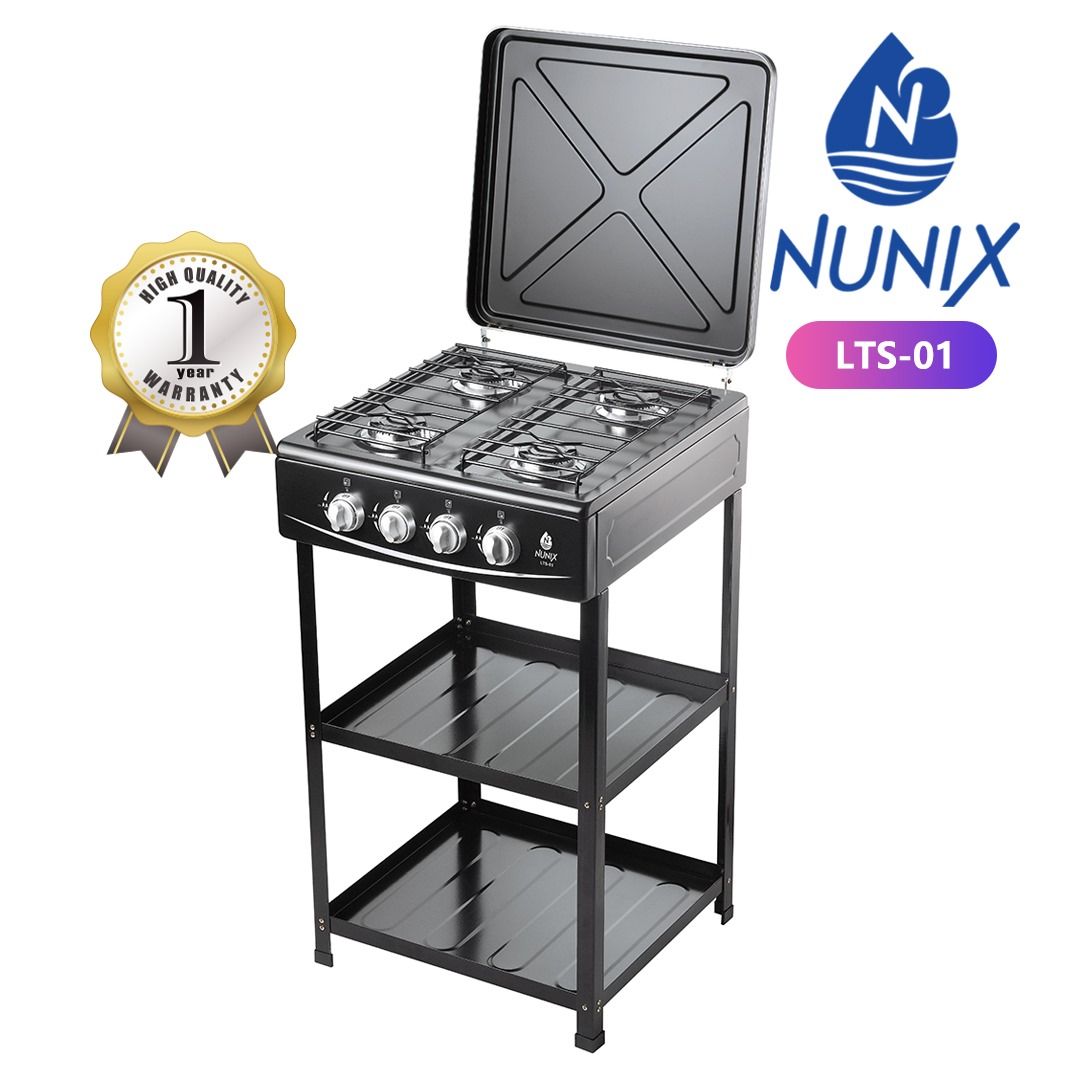 NUNIX FULL GAS STANDING GAS COOKER WITH SHELF, 4 gas burners, Automatic ignition, Low gas consumption, Improved gas flow.