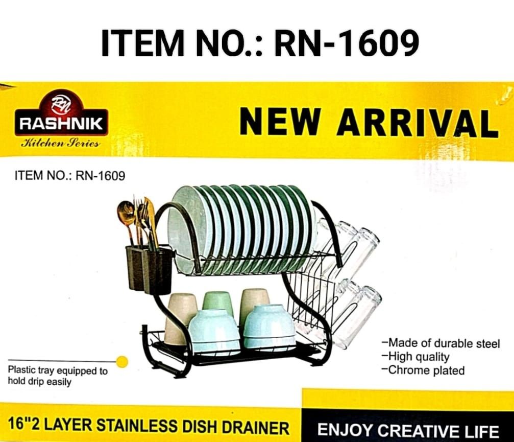Rashnik 2 Tier Kitchen Stainless Utensils Storage/Dish Rack,  Drainer that holds cutlery, utensils, glasses and up to 17 plates.