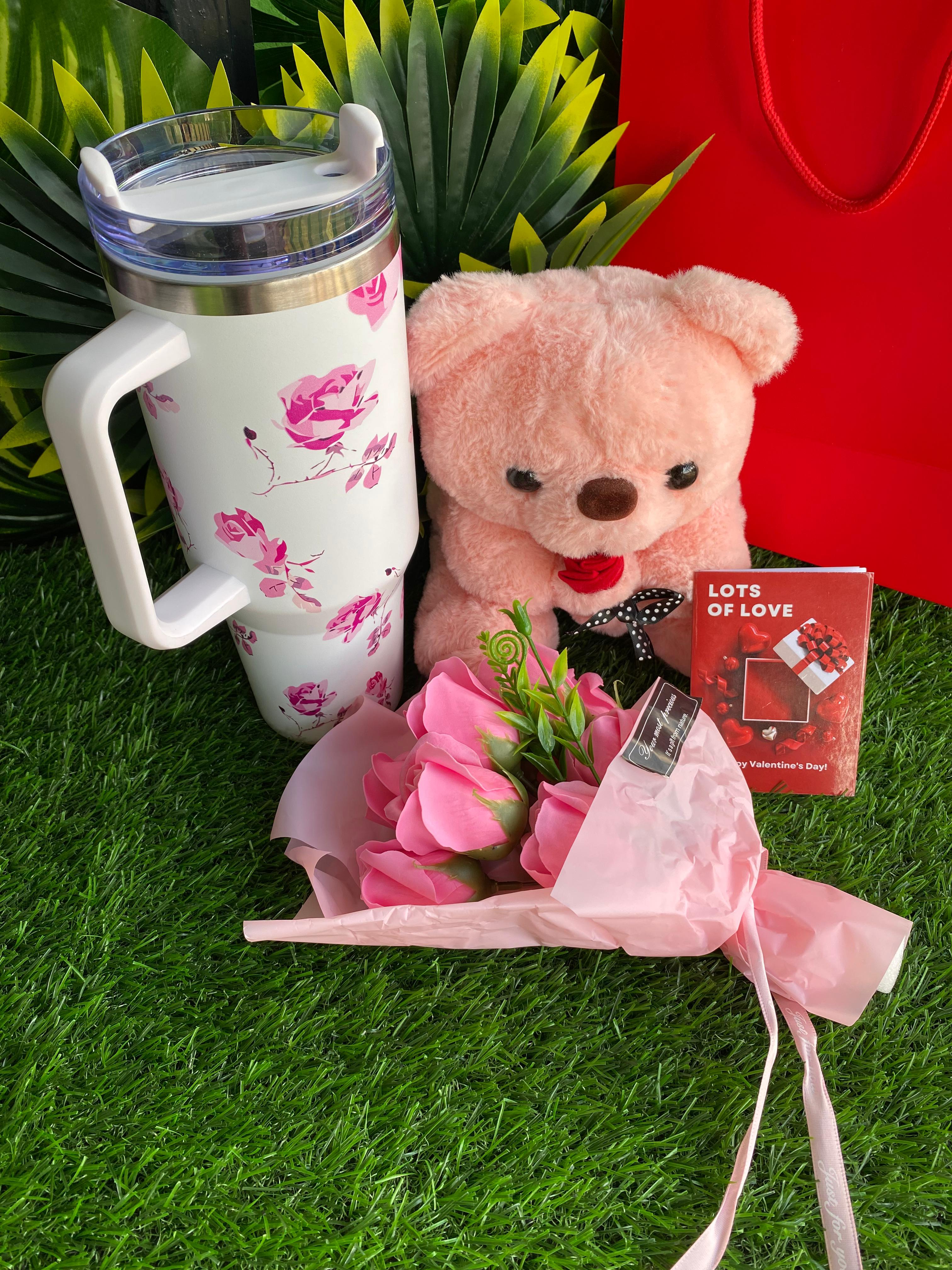 ❤️‍🔥🌹 Valentine’s Ladies Gift Set – Stanley Mug, Teddy Bear & Preserved Roses, Make her Valentine’s Day unforgettable ❤️, carefully curated, Comes with gift bag & gift card, ready to present.