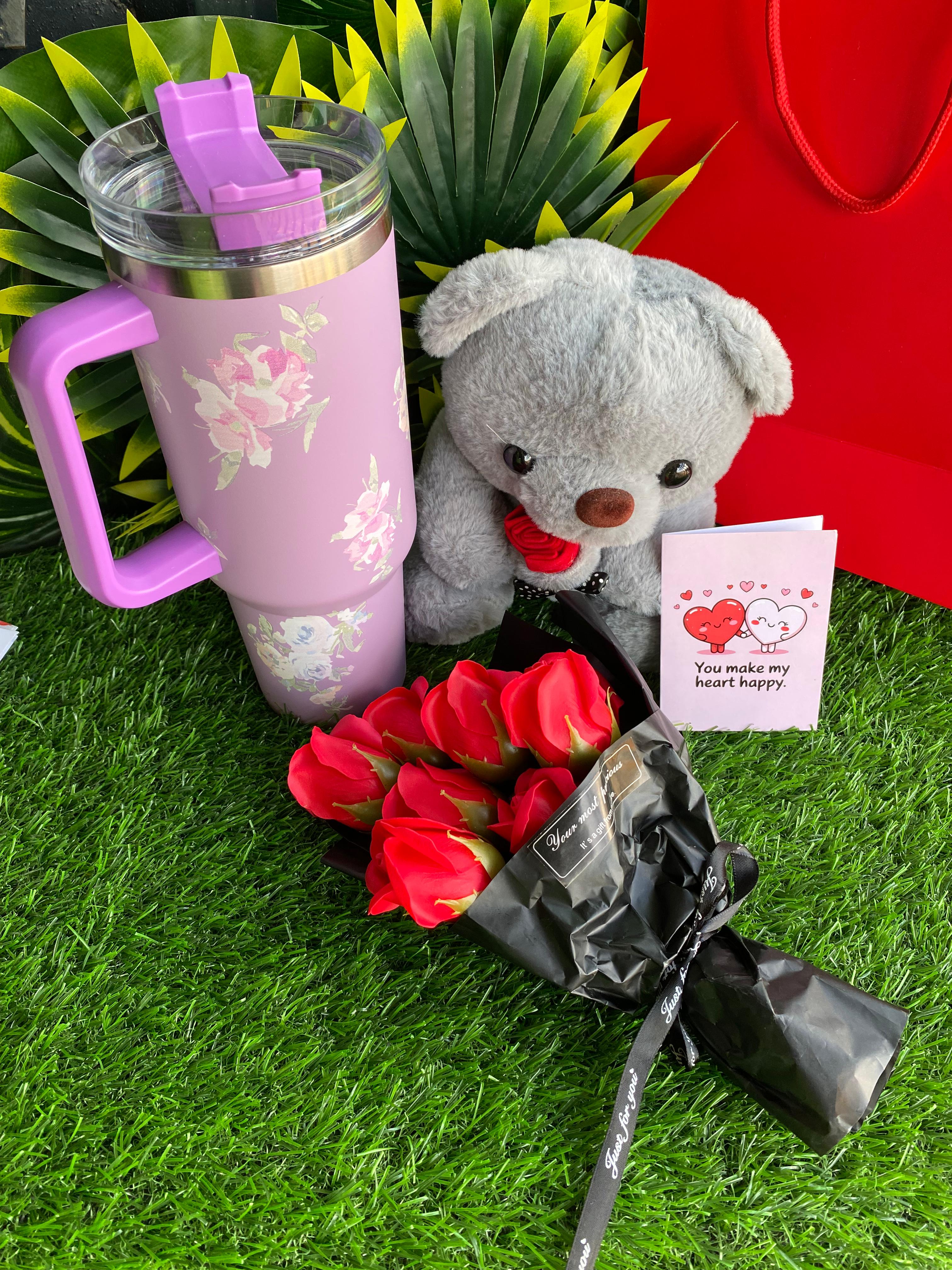 ❤️‍🔥🌹 Valentine’s Ladies Gift Set – Stanley Mug, Teddy Bear & Preserved Roses, Make her Valentine’s Day unforgettable ❤️, carefully curated, Comes with gift bag & gift card, ready to present.