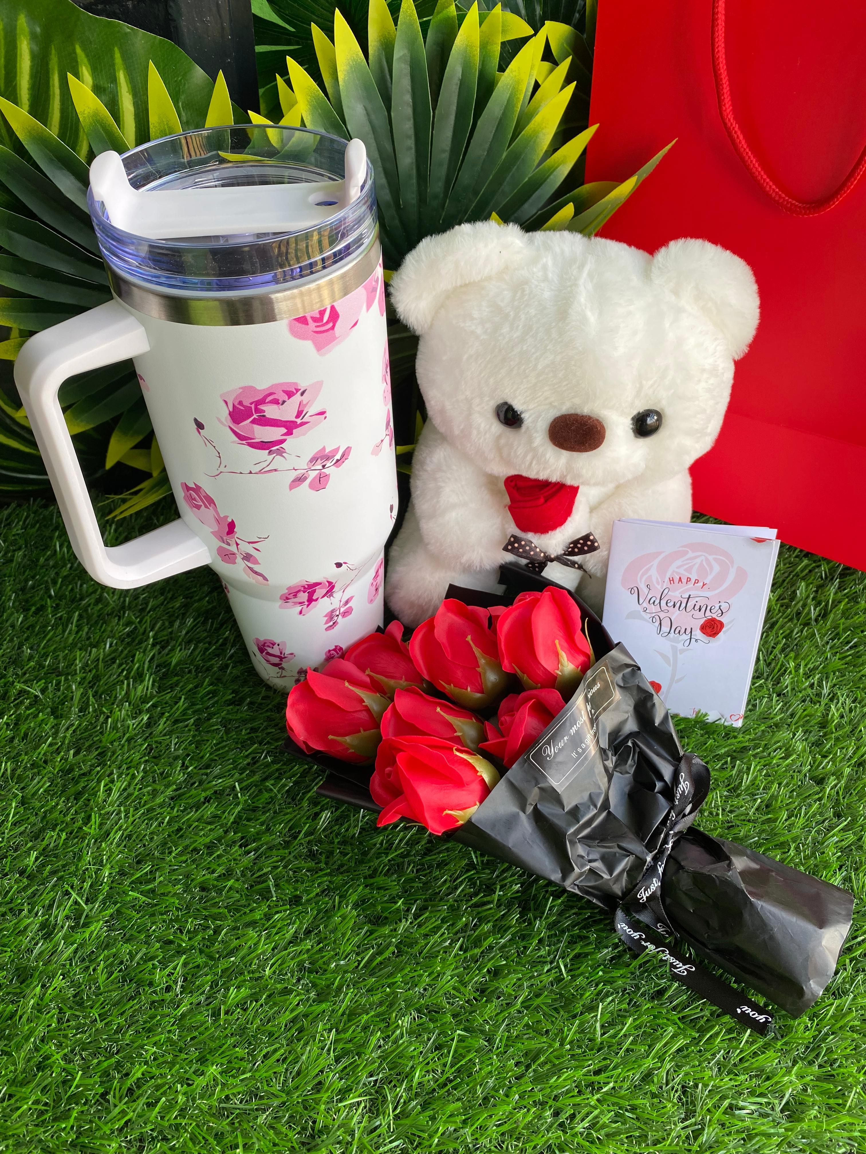 ❤️‍🔥🌹 Valentine’s Ladies Gift Set – Stanley Mug, Teddy Bear & Preserved Roses, Make her Valentine’s Day unforgettable ❤️, carefully curated, Comes with gift bag & gift card, ready to present.