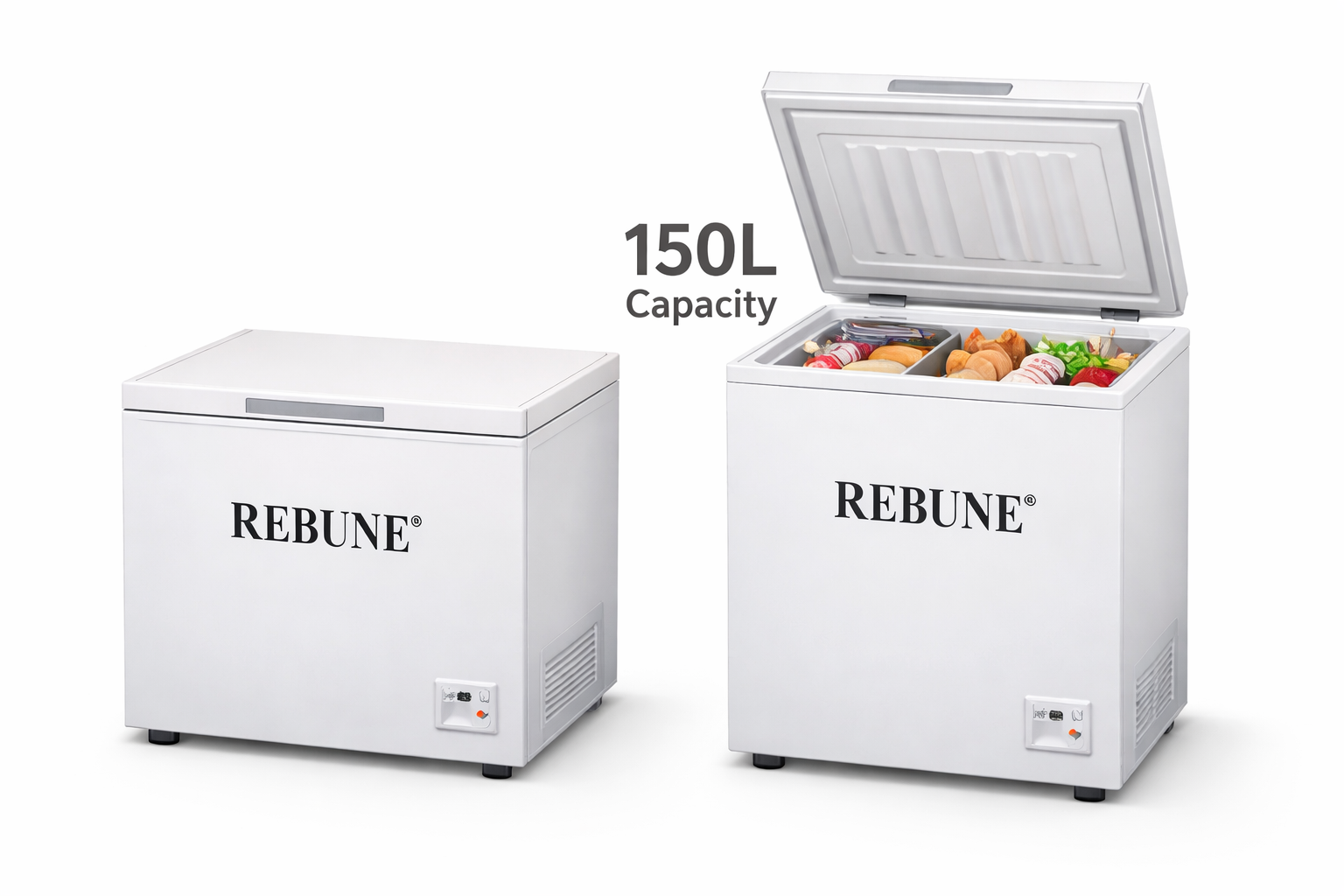 Rebune 150L Deep Freezer – Energy Efficient & Spacious, Energy-efficient cooling to save electricity, Compact and durable design, Keeps food frozen longer and fresher.