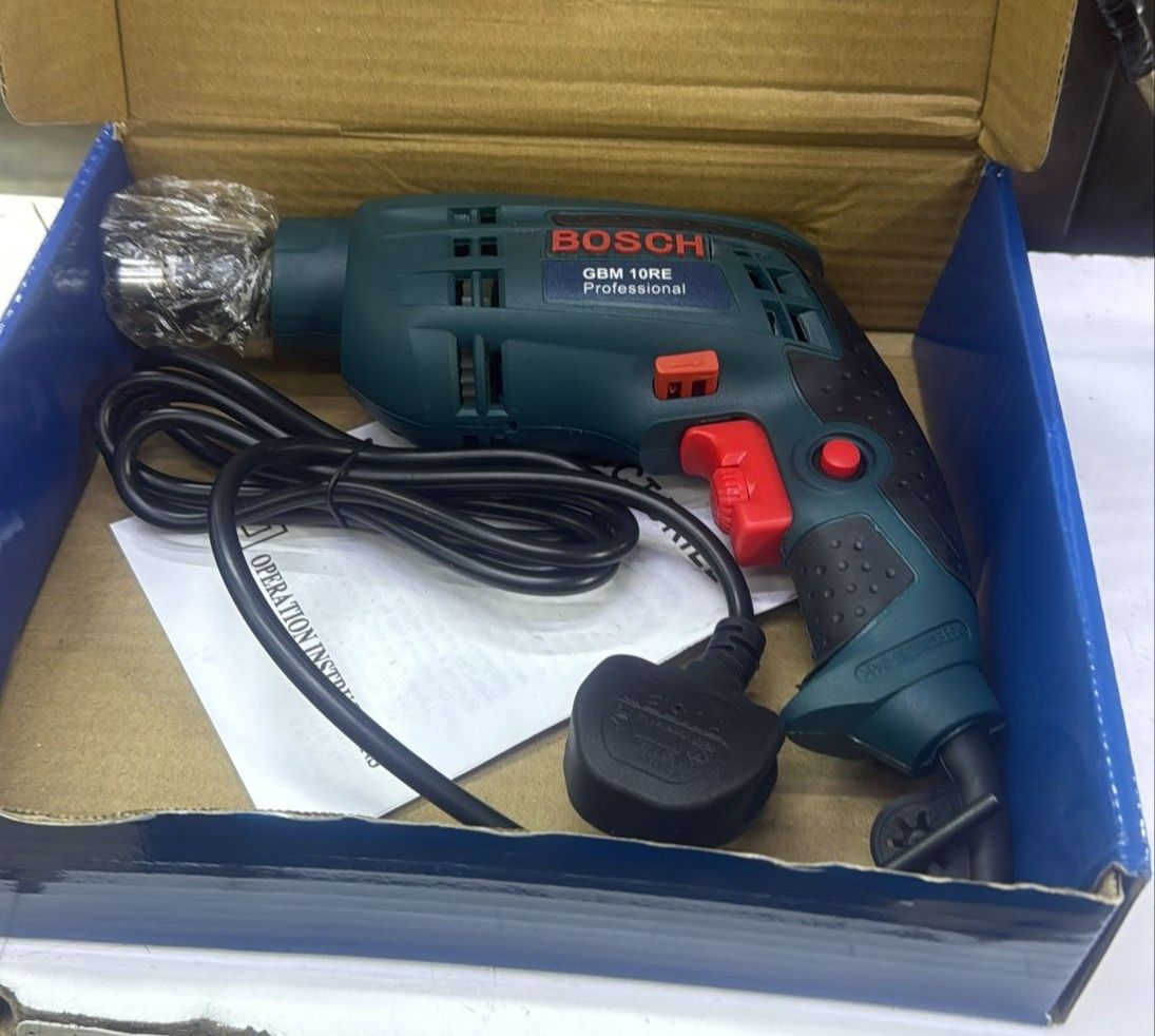 Bosch Compact Electric Drill – Lightweight & Powerful, Compact design for easy handling and tight spaces, Powerful motor for smooth drilling in wood, metal, and plastic, Adjustable speed settings.