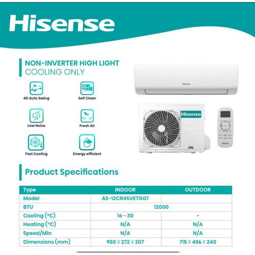 Hisense 12000 BTU Window/Wall Air Conditioner – Powerful Cooling for Medium Rooms