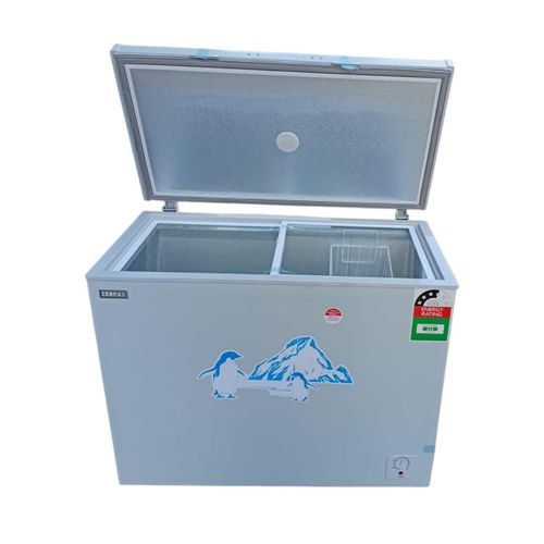 ECOMAX 219 L LARGE CAPACITY CHEST FREEZER - With direct cool technology, the product remains fresh and frozen even at times of power cuts for as long as 12 hours. Anodized stucco aluminium material.