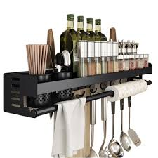 Homart KR-SR-001 2 Shelves and 4 rods kitchen Wall shelve  No Drilling with Rods Aluminium Kitchen Holder Kitchen Hook Rack Kitchen Aid Hanging Rac