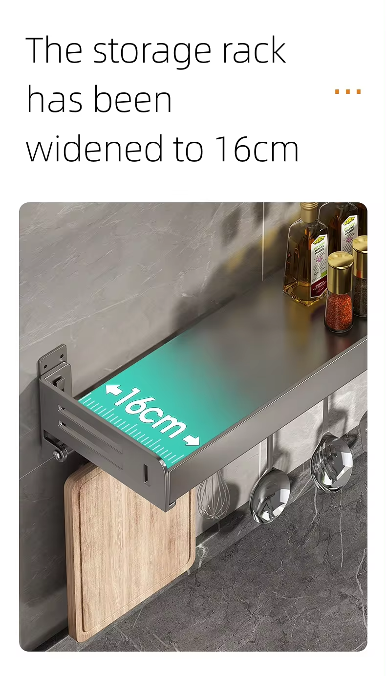 2 Layers, KR-SR-004 Kitchen Wall Shelves, Black Aluminum Large Capacity Storage Shelves With  Suitable for Storage In kitchen, Bathroom and Balcony (Black