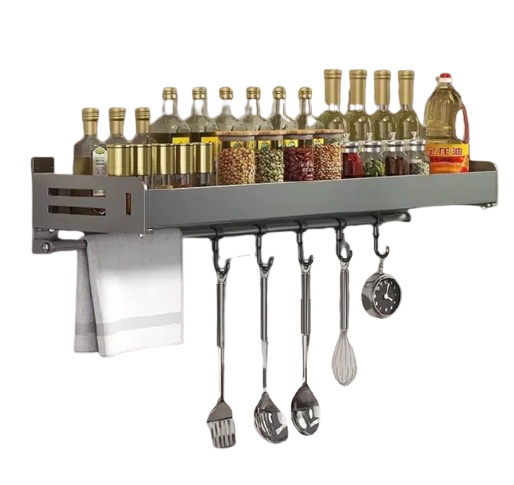 2 Layers, KR-SR-004 Kitchen Wall Shelves, Black Aluminum Large Capacity Storage Shelves With  Suitable for Storage In kitchen, Bathroom and Balcony (Black