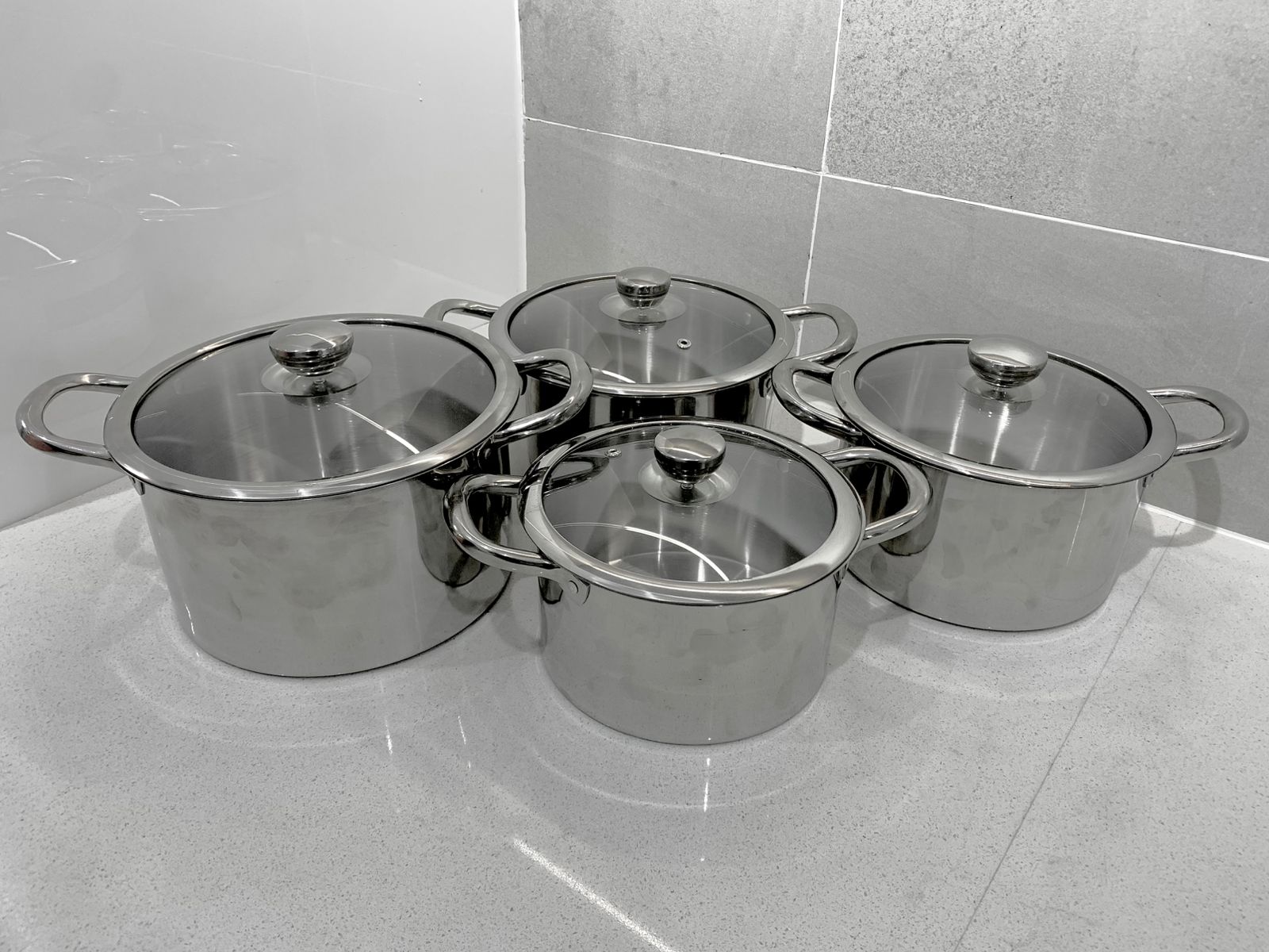 [NEW ARRIVE] HOMART BGG01 High Quality Multifactional silver Cooking Soup pots Cookware 8 pcs 18/20/22/24/26cm( 4pcsPots + 4pcs lids