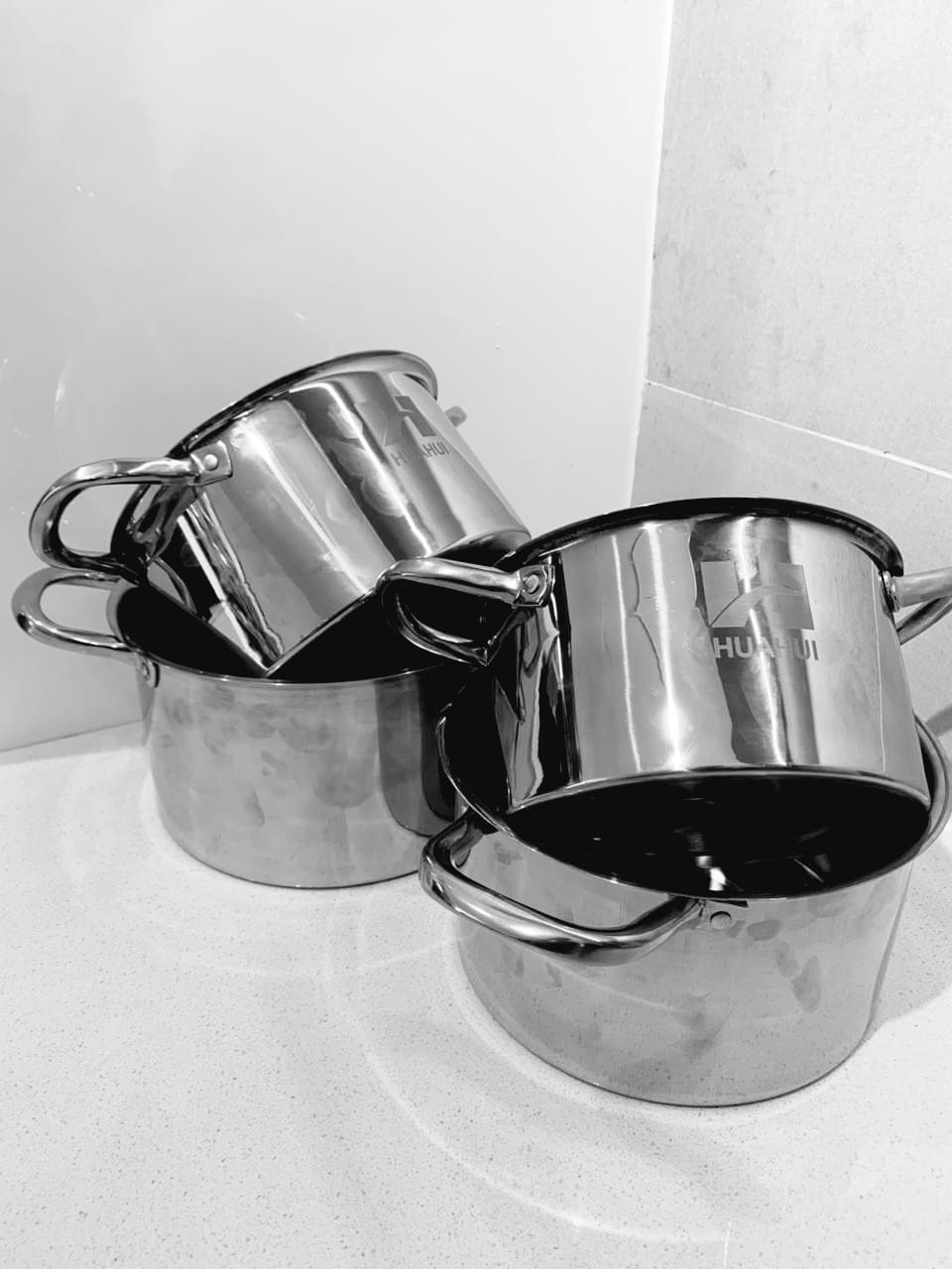 [NEW ARRIVE] HOMART BGG01 High Quality Multifactional silver Cooking Soup pots Cookware 8 pcs 18/20/22/24/26cm( 4pcsPots + 4pcs lids