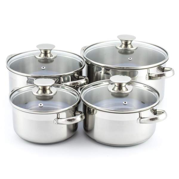 [NEW ARRIVE] HOMART BGG01 High Quality Multifactional silver Cooking Soup pots Cookware 8 pcs 18/20/22/24/26cm( 4pcsPots + 4pcs lids