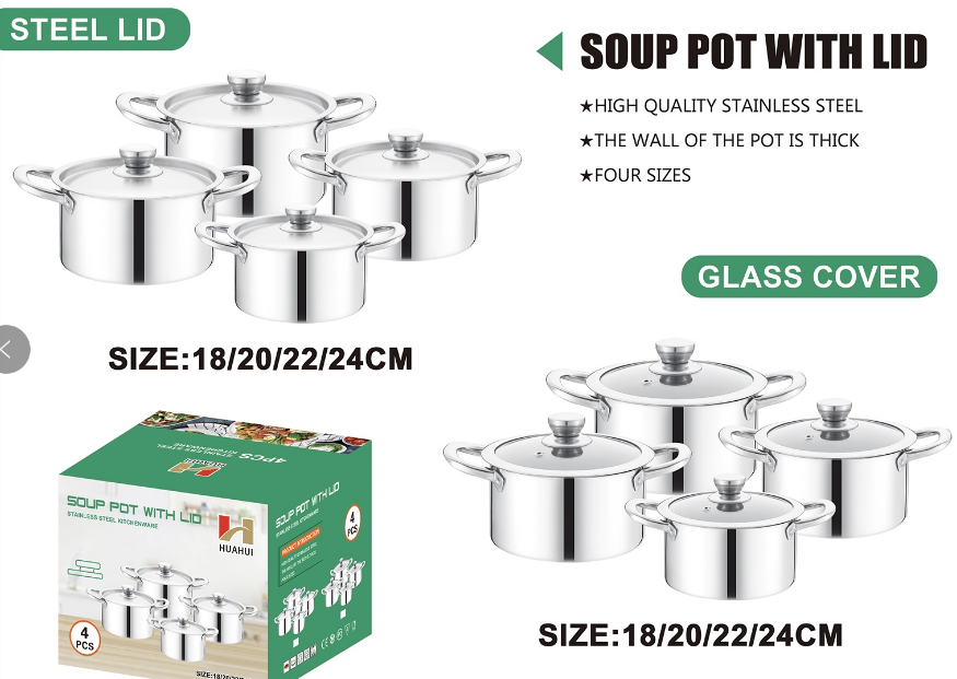 [NEW ARRIVE] HOMART BGG01 High Quality Multifactional silver Cooking Soup pots Cookware 8 pcs 18/20/22/24/26cm( 4pcsPots + 4pcs lids