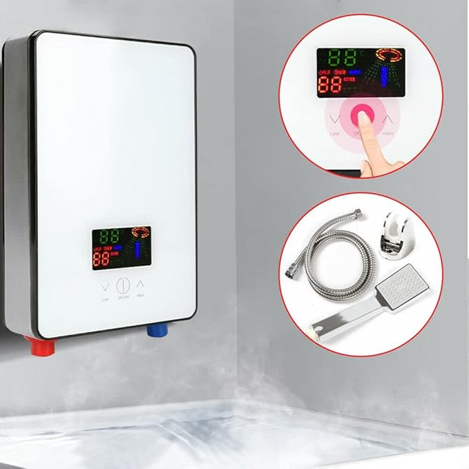 {NEW ARRIVALS} Homart Electric Water Heater, 6 kW Electric Instantaneous Water Heater with Shower Head, LCD Display, Thermostat, Shower Water Heater, Heating for Bathroom and Kitchen