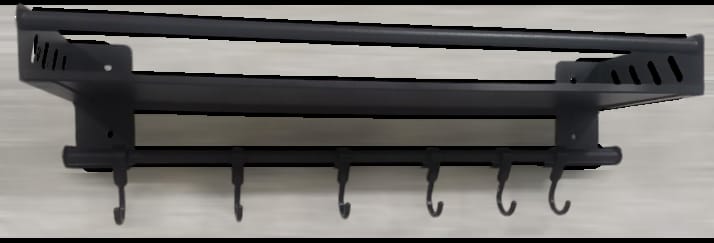 2 Layers, KR-SR-004 Kitchen Wall Shelves, Black Aluminum Large Capacity Storage Shelves With  Suitable for Storage In kitchen, Bathroom and Balcony (Black