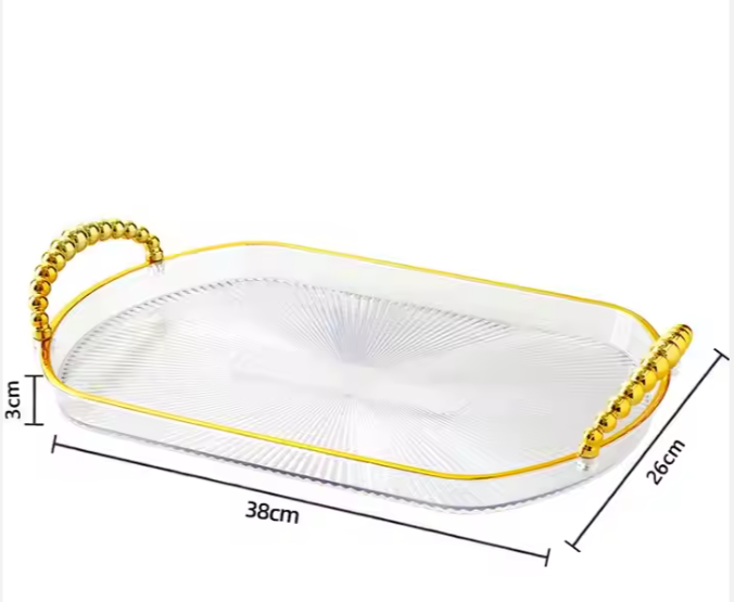 Exquisite Homart  Clear  Fruit Tray with Gold Handle for Serving Fruit Snacks  Food Dishes  Plates 6596-1B