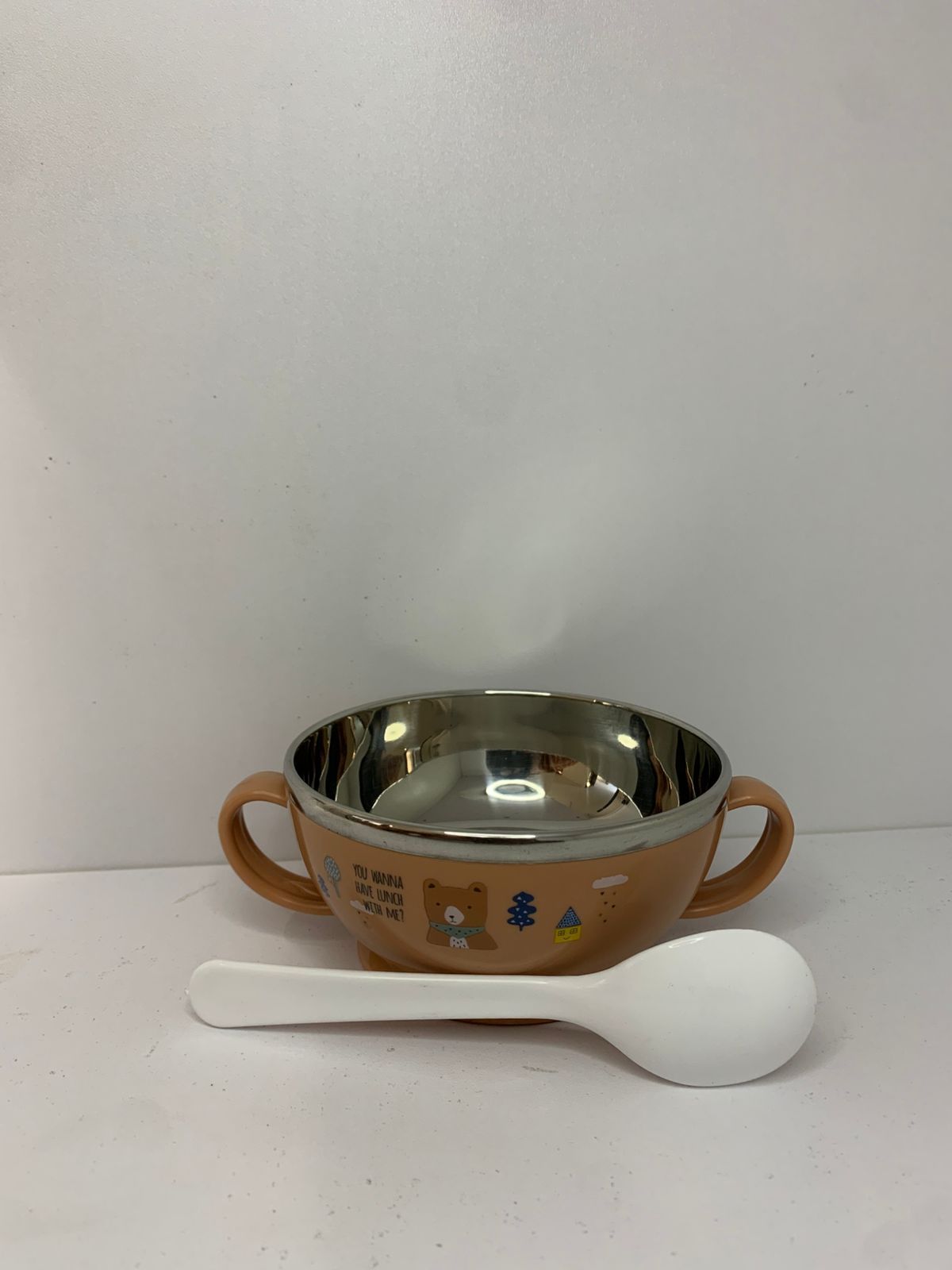 High Quality baby feeding Homart Double Wall Insulated Stainless Steel children's plate With Feeding Spoon  household bowl for Kindergarten 6754